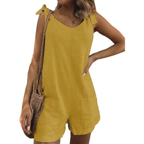 Women Rompers Summer Casual Loose Sleeveless Jumpsuit Women Solid Color Sleeveless Adjustable Straps Pockets Jumpsuit Dungarees