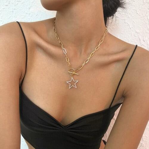 Lalynnly Rhinestone Hollow Out Star Pendant Necklaces Female Choker Chain Necklace For Women Gift 2021 Jewelry Accessories N8599