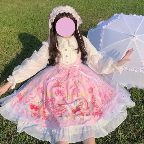 Cute Princess Lolita Dress Strawberry Print Suspender Cosplay Costumes Vintage Kawaii Soft Girl Style Victorian Gothic Loli Girl
