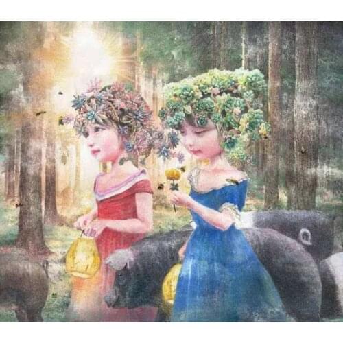 Two girls cute children Handmade Needlework Embroidery DIY Aida Cross Stitch Kits Crafts 14CT Unprinted Home decor wall Art