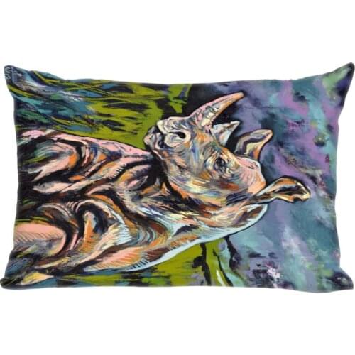 Art Painting Rhino Pillow Cover Bedroom Home Decorative Pillowcase Rectangle Zipper Pillow Cases Satin Fabric Best Gift 45x35cm