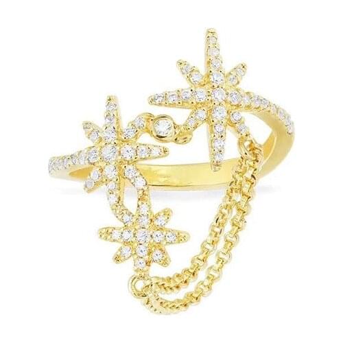 New Star Ring Gold Color Fashion Rhinestone David Stars Rings Women Femme Jewelry Accessories Bague Anillos Zk40