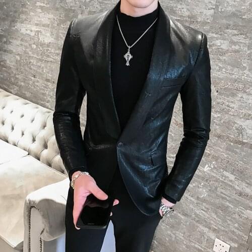 2021 Spring and Autumn Fashion New Mens Casual Boutique Business Slim Leather Suit Coat Pu Blazers Jacket