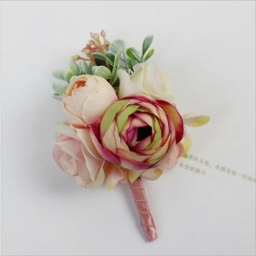New DIY pink corsage flower Free shipping bride groom bridesmaids corsage brooch hand wrist flower wedding photography props
