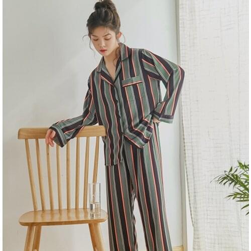 New Style Ice Silk Pajamas Womens Long-sleeved Trousers Silk Home Clothes Imitation Silk Fashion Soft Pajamas Suit