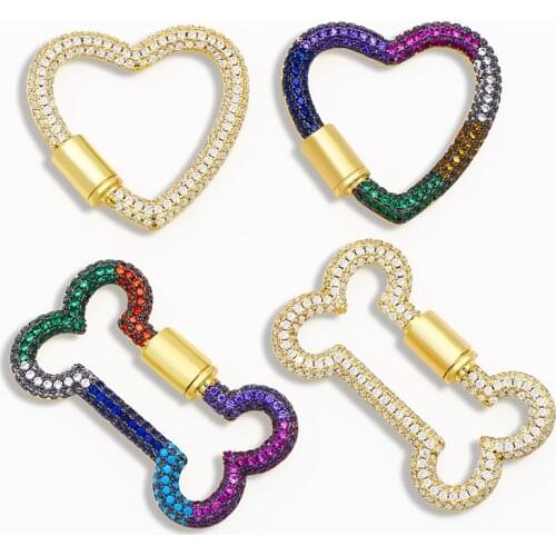 OCESRIO DIY Pendant Carabiner Heart Screw Zircon Clasps Decoration Polished Bow Clasps Necklace Jewelry Making Supplies cspa062