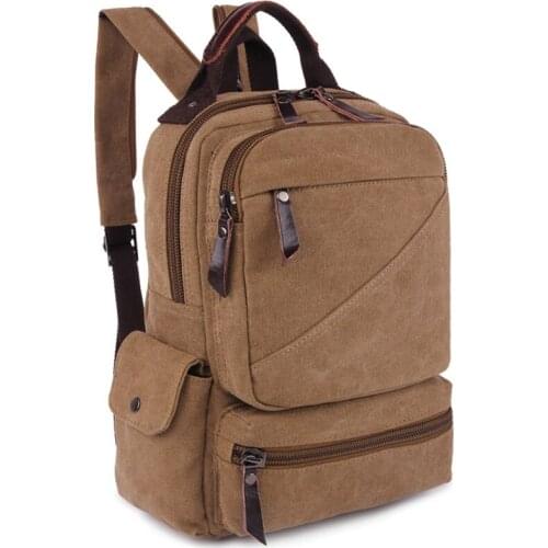 Solid Color Canvas Backpack Unisex Leisure Sports Outdoor Hiking Backpack Large Capacity