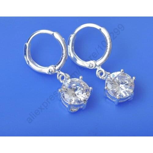 Wholesale Real Pure 925 Sterling Silver Jewelry Lever Back Cubic Zirconia CZ Loop Earrings Nice Woman t