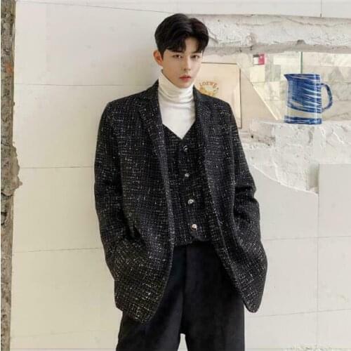 Autumn Winter New Korean Slim Mens Fashion Fake Two Vest Suits Jacket Youth Coat Loose Suit Coat Long Sleeve Solid Color