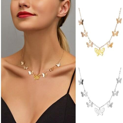 Cute Butterfly Necklace For Women Gold Sliver Color Choker Charm Link Necklace Woman Jewelry Wholesale Dropshipping