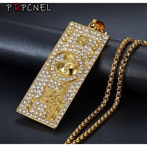 Men Hip Hop Gothic Long US 100 Dollar Pendant Necklace gold color Chain Accessories $ Necklaces Pendants for Women Men Jewelry