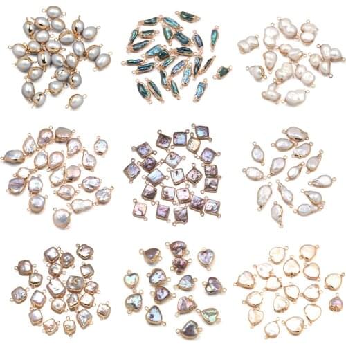 2020 New Natural Freshwater Pearl Pendant Double Hole Connector Pendants For Jewelry Making DIY Necklaces Accessories