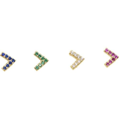 Simple minimal jewelry delicate dainty V chevron studs colorful cz paved second stud multi pierced 925 silver earring