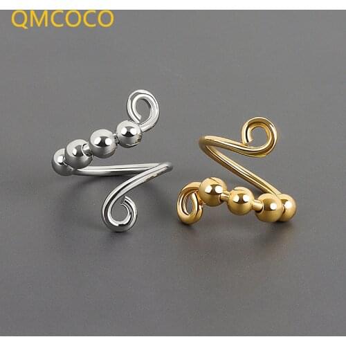 QMCOCO 925 Sterling Silver Round Bead Geometric Ring For Fashion Women Fine Jewelry Minimalist Accessories Gifts