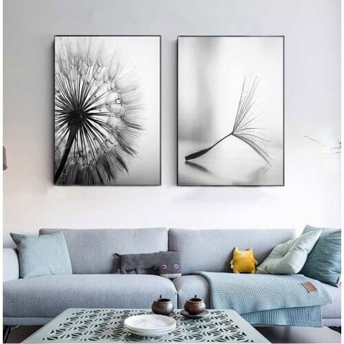 Self-adhesive Wall Stickers Dandelion Flower Poster Black and White Abstract Wall Art Painting Pictures Living Room Decoration