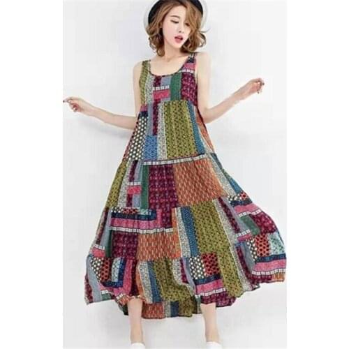 Classy New O-Neck Print Lantern Slim Dress Women Summer Office Lady Loose Basics New Long Dresses