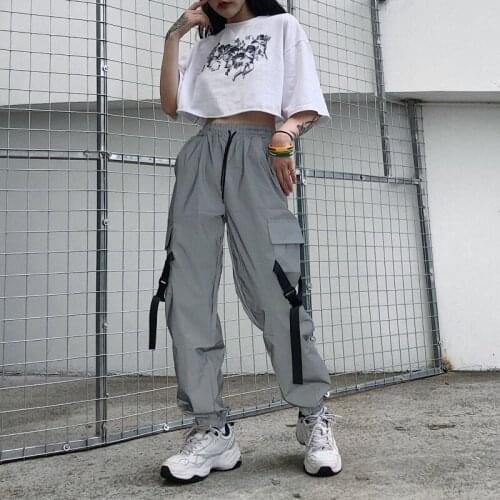 Flash Reflective Jogger Pants Spring Autumn Women Casual Gray Solid Streetwear Trousers Fashion Clothes Pantalones Size Clothes