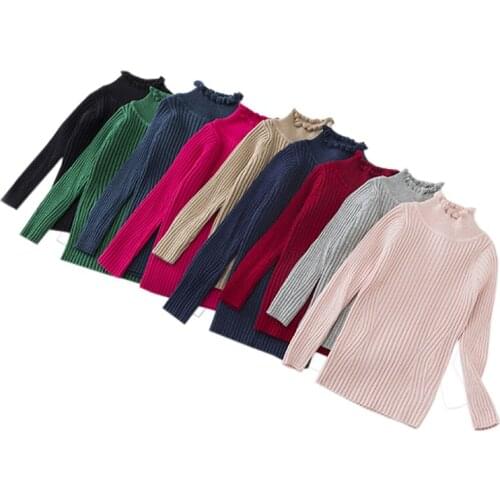 Little Baby Girls Long Sleeve Sweater Turtleneck Knit Sweater tops Pullover Base Tops Ruffle Collar Bottom Knit Sweaters свитер