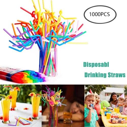 1000pcs Multi-Color Bendable Drinking Safety PP Straws Disposable Beverage Straws Wedding Decor Mixed Colors Party Bar Supplies