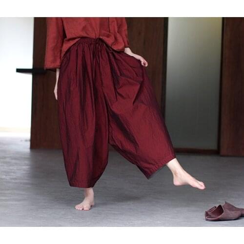 Yijiu autumn new style literature and art high density fine cotton elastic waist drawcord loose low grade radish pants wide leg