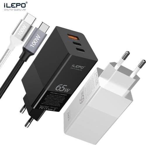 ILEPO 65w Charger Type c Fast Charger For Laptop iPhone 12 Pro Tablet PD 4.0 3.0 usb C Quick Charge with Cable Travel Charger