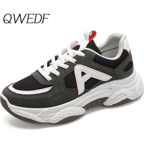 QWEDF 2019 Vulcanized Shoes Sneakers Woman Flats Platform Casual Autumn Female Fashion Lace Up Walking Ladies Footwear Z4-28