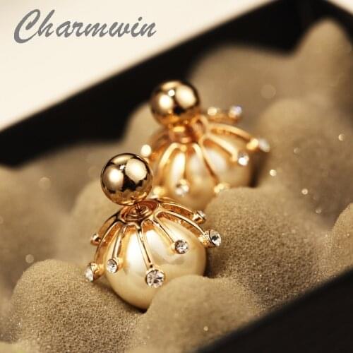 Charmwin Simulated Pearl Stud Earrings New Fashion Simple Rhinestone Earrings For Women Jewelry Accessories Not Allergy KER00500