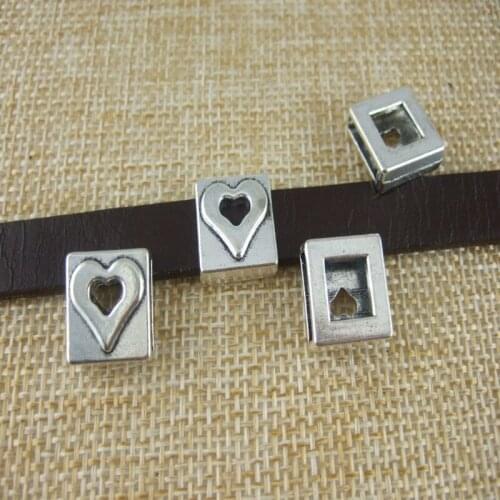 10pcs Open Heart Slider Spacers Bead 10x2mm Fit 10mm Flat Leather Cord