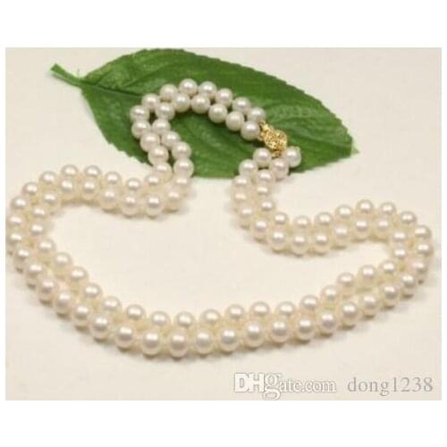2 rows 8-9 mm white south sea natural pearl necklace 18" yellow Gold Clasp >>> free shipping
