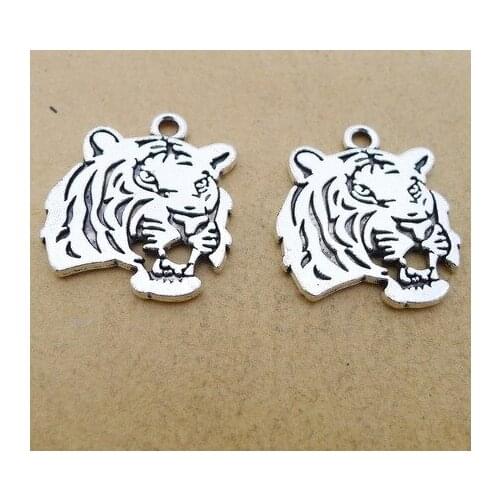 4pieces/lot 22*24mm Antique silver color Metal Tiger Charm Animal Pendant Necklace Bracelet Key chain Diy handmade accessory