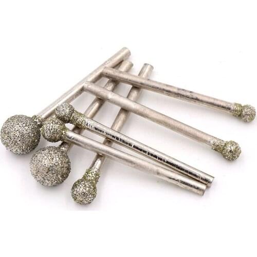 5PCS 3~10mm Shank 3mm 60# Round Spherical Diamond Grinding Head Grind Needle Cutter For Stone Drill Metal