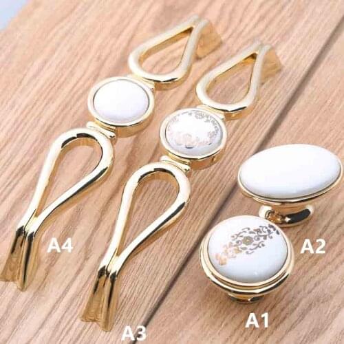 96 128 160mm modern fashion deluxe furniture handle white golden ceramic dresser kitchen cabinet door handle golden drawer knobs