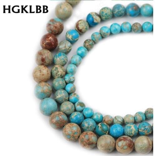 HGKLBB Blue Emperor pine beads Natural Stone spacer 6/8/12MM Round Loose Beads For Jewelry making bracelet accessories DIY