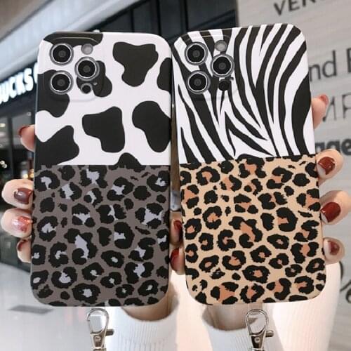 Luxury Leopard Print Lanyard Soft Phone Case For iPhone 11 Pro 12 Mini SE2 7 8 Plus XR XS Max Necklace Chain Cord Silicone Cover