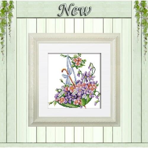 Flowers and umbrellas diy decor painting Counted printed on canvas 14CT 11CT chinese Cross Stitch Needlework kit Embroidery Sets