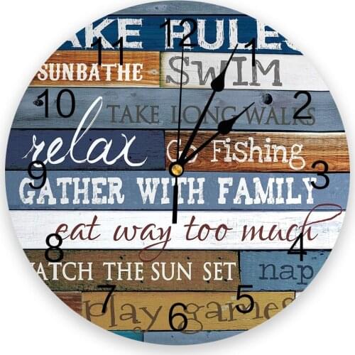 Wood Board Text Rules Living Room Clock Wall Round Clocks Decor Home Bedroom Kitchen Decoration Wall Clocks