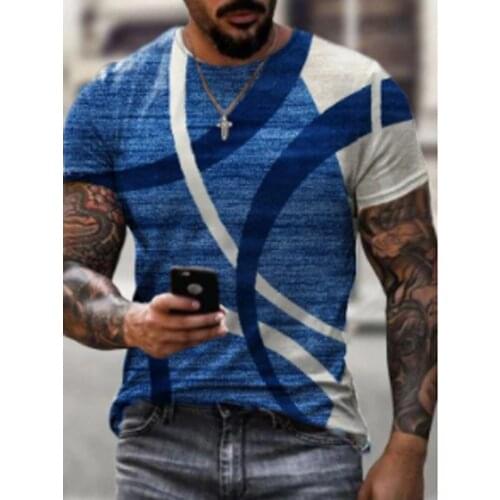 New Men T-shirt Casual Short Sleeve O-neck Fashion Stitching Color Print 3D T Shirt Men Tees High Quality Plus Size Loose Hombre
