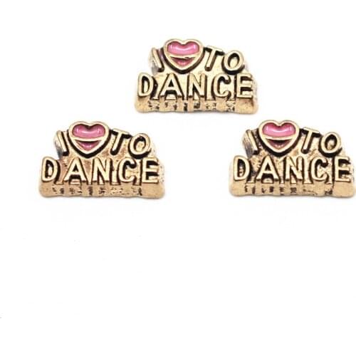 Hot selling 10pcs/lot l love to dance floating charms golden Alloy charms living glass memory lockets DIY Jewelry