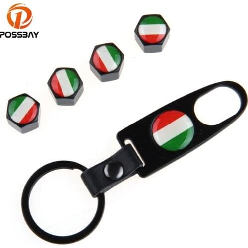 POSSBAY 4Pcs Italy Flag Car Tire Valve Caps Stainless Steel ItalianFlap Logo Wheel Cover Car Truck Tire Accessories for Opel VW