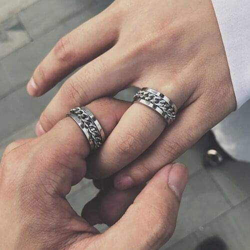 KSRA Fashion Popular Running Chain Ring Male Japanese And Korean Version Trend Hip-hop Female Single Stainless Steel Rings