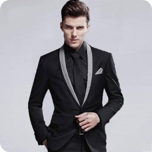 Hot Recommend One Button Black Groom Tuxedos Groomsmen Shawl Lapel Mens Suits Blazers (Jacket+Pants+Tie) W:912