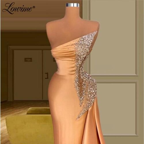 Lowime 2021 Newest Beaded Crystals Evening Dress Arabic Formal Gowns Vestidos Robes Mermaid Long Party Dresses Celebrity Dresses