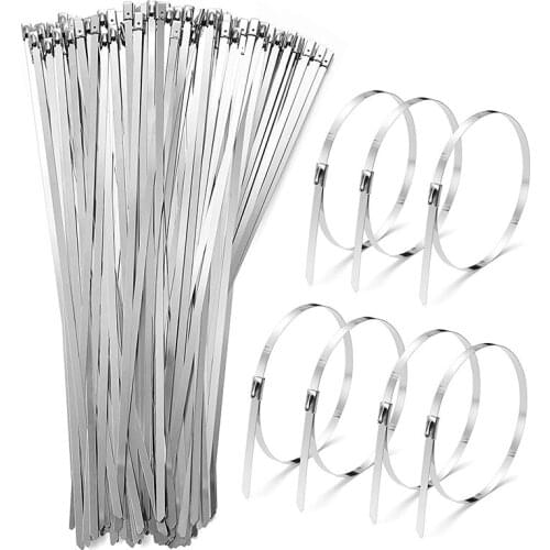 Metal Zip Ties 11.8Inch, Heavy Duty 304 Stainless Steel Zip Cable Ties, Multi-Purpose Self-Locking Strap Ties (100 Pcs)