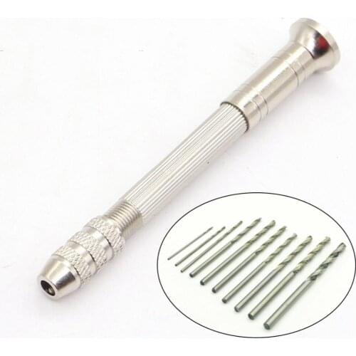 Mini Aluminum Hand Drill + 10pcs Micro HSS Twist Drill Bits For Jewelry Watch Hobby Hand Tool DIY Manual Brilling Tool