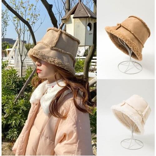 MueRaa Fashion Winter Autumn Warm Suede Lambswool Bucket Caps Fishermans Hat Thick Double Side High Quality Outdoor Sun Hats