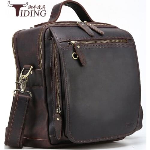 Men handbags crazy horse leather 2018 new business man travel fashion big capacity brand brown crossbody shoulder bags male