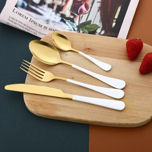 Pink Gold Cutlery Set Stainless Steel Dinnerware Set 24Pcs Knives Forks Coffee Spoons Flatware Set Kitchen Dinner Tableware Set
