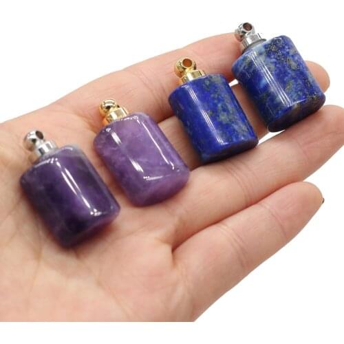 Natural Cylindrical Perfume Bottle Amethyst Lapis Lazuli Essential Oil Diffuser DIY Necklace Sweater Chain Jewelry Accessories