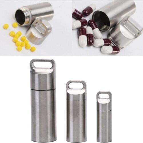 Stainless Steel Mini Waterproof Capsule Seal Bottle Outdoor Survival Pill Box Container Capsule Pill Bottle Tank