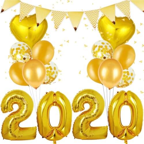 New Year Decor 2020 Happy New Year Balloons Number Foil Helium Confetti Latex Balloons Merry Christmas New Year Eve Party Decor